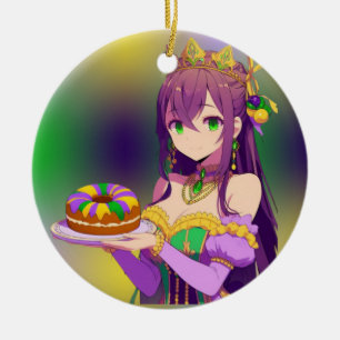 Anime Mardi Gras King cake Ceramic Tree Decoration
