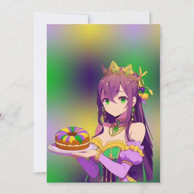 Anime Mardi Gras King cake Holiday Card (Front)