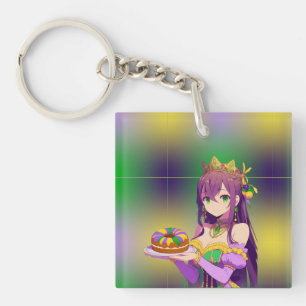 Anime Mardi Gras King cake Key Ring