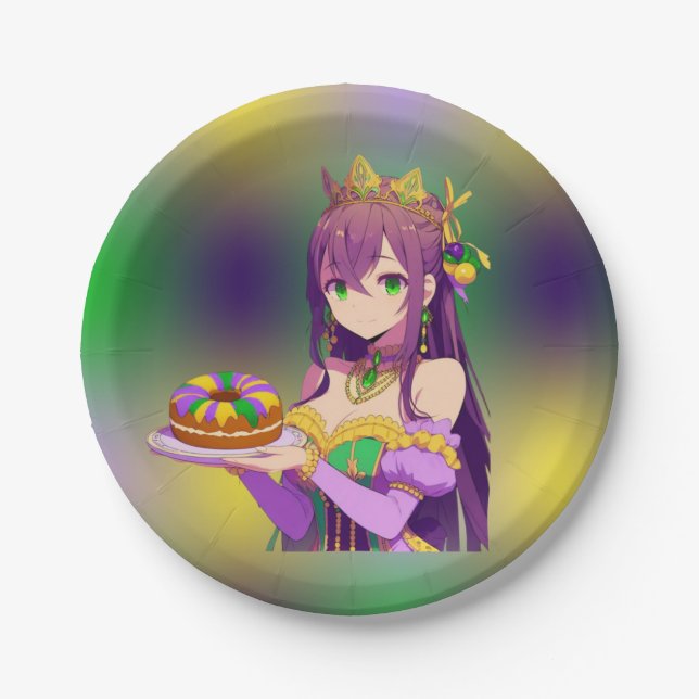 Anime Mardi Gras King cake Paper Plate (Front)