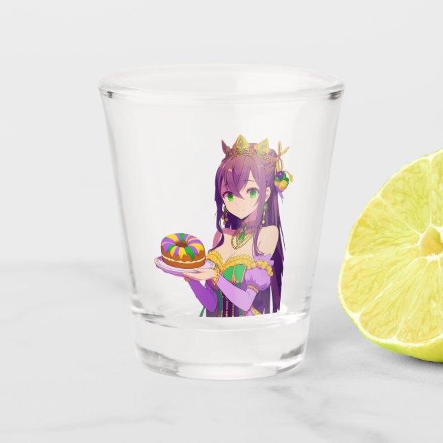 Anime Mardi Gras King cake Shot Glass (Front)