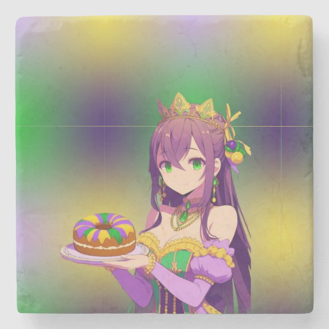 Anime Mardi Gras King cake Stone Coaster (Front)