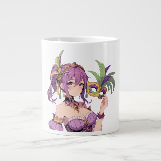 Anime Mardi Gras mask Large Coffee Mug (Front)