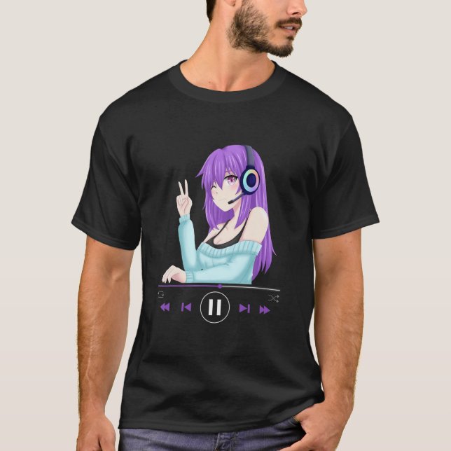 Anime Merch Anime Girl Cosplay Music Vaporwave T-Shirt (Front)