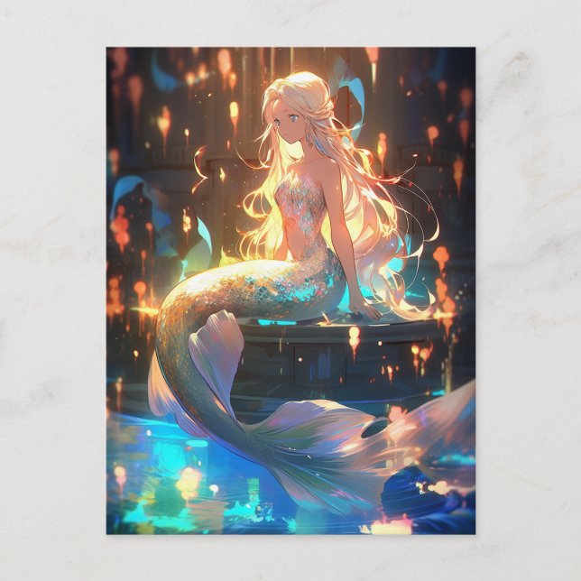 Anime Mermaid Girl Fantasy Art Postcard (Front)