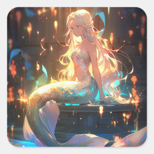 Anime Mermaid Girl Fantasy Art Square Sticker