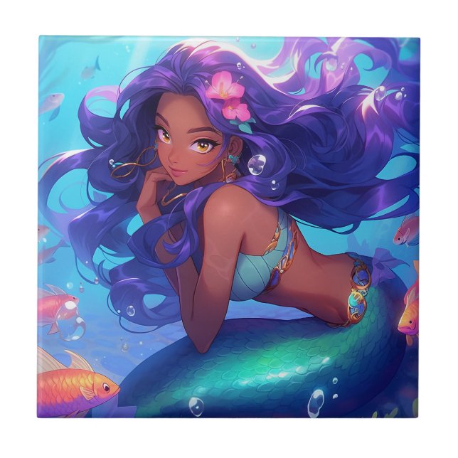 Anime Mermaid Girl Fantasy Art Tile (Front)