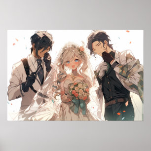 Anime MFM polyamorous triad wedding Poster
