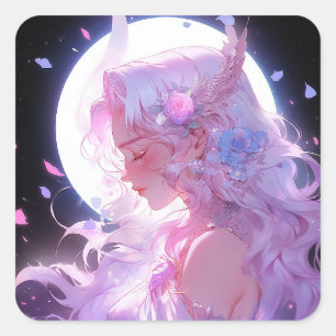 Anime Moon Princess Fantasy Art Square Sticker