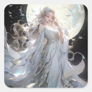 Anime Moon Princess Fantasy Art Square Sticker