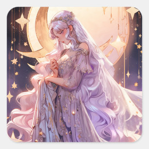 Anime Moon Princess Fantasy Art Square Sticker
