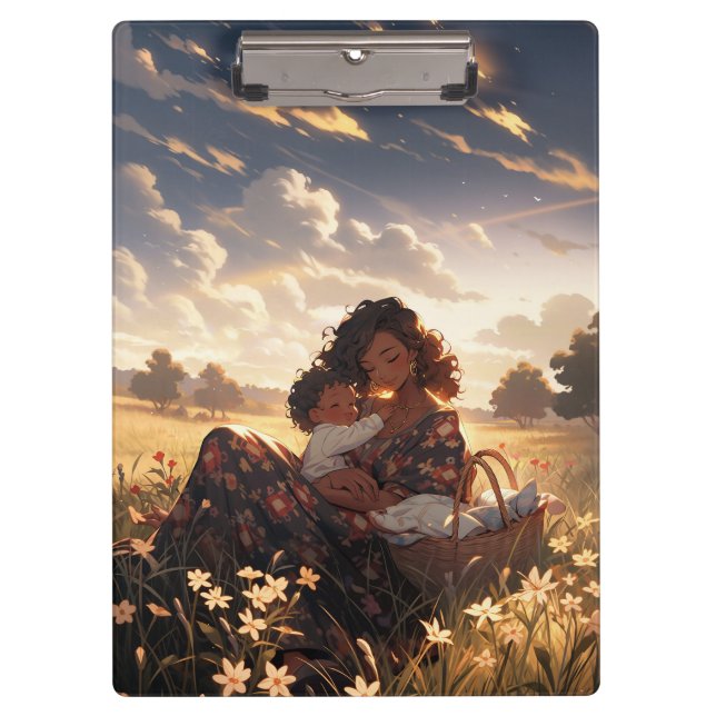 Anime mother in a morning meadow clipboard (Front)
