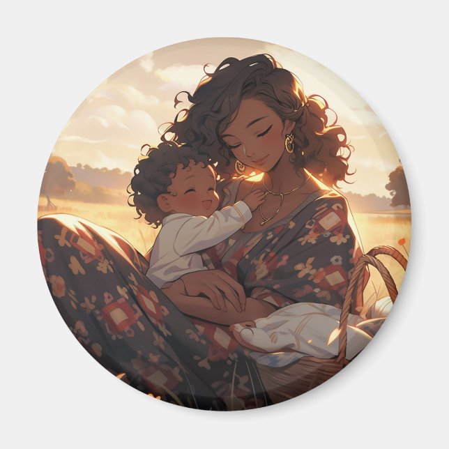 Anime mother in a morning meadow magnet (Front)
