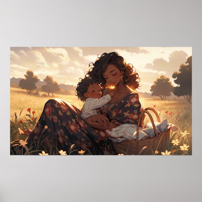 Anime mother in a morning meadow poster (Front)