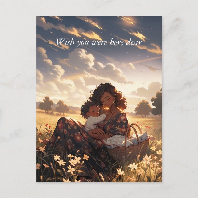 Anime mother in a morning meadow - Ultra tall Postcard (Front)