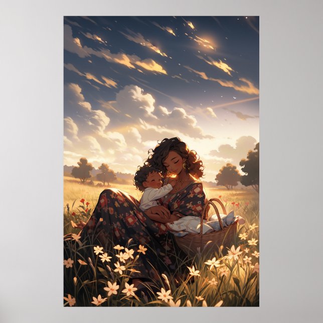 Anime mother in a morning meadow - Ultra tall Poster (Front)