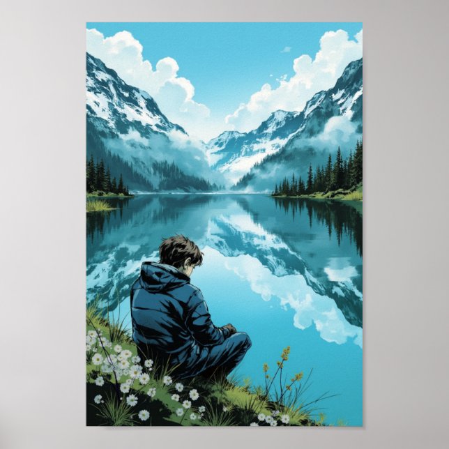 Anime Mountain Lake Serenity Wall Art (Front)