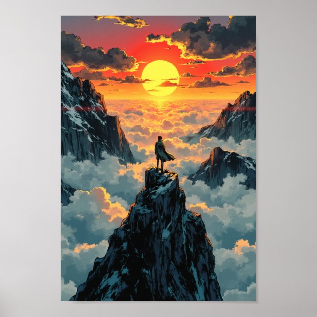 Anime Mountain Summit Sunrise Wall Art (Front)