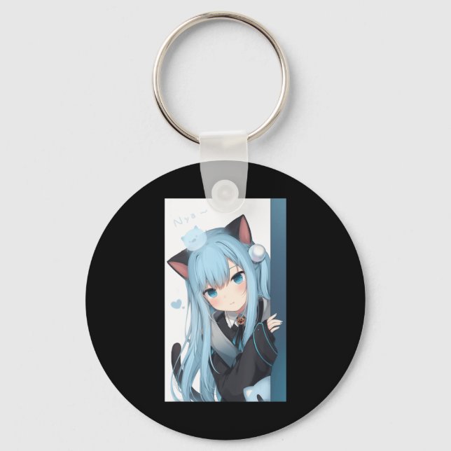 Anime Neko Cat Girl Pastel Kawaii Japanese Waifu O Key Ring (Front)