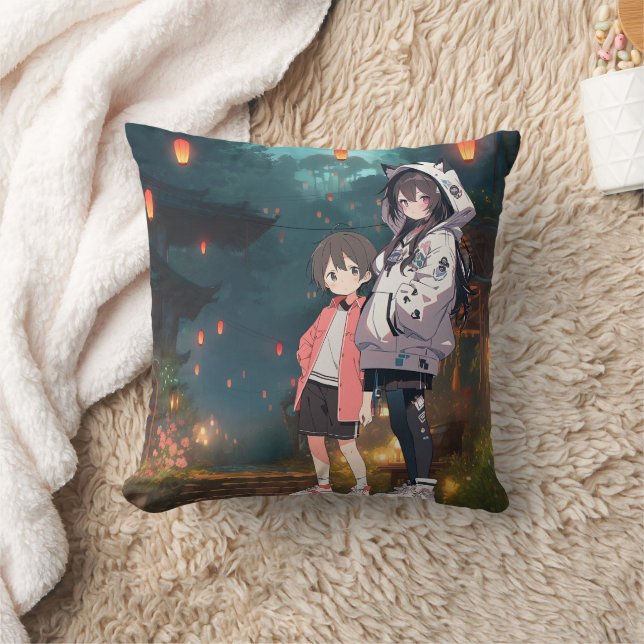 Anime Neko Kawaii Siblings Cushion (Blanket)