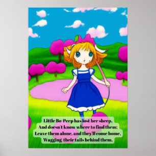 Anime nursery rhyme little bo-peep bright fun poster