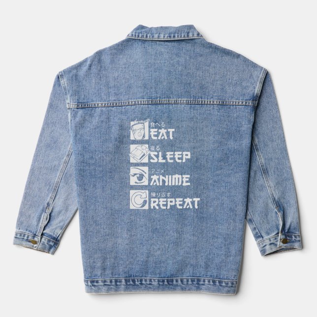 Anime Obsession: Eat, Sleep, Anime, Repeat Denim Jacket (Back)
