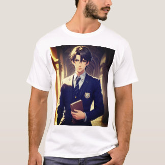 Anime of handsome man in university uniform T-Shirt