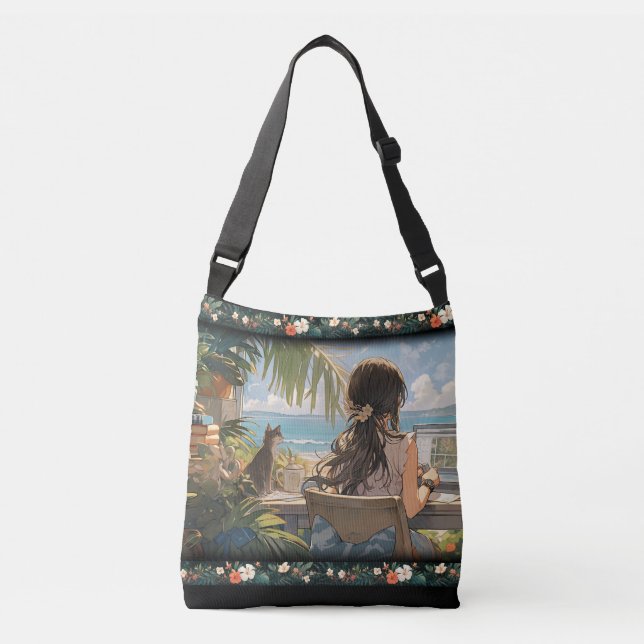  Anime office by the sea Crossbody Bag (Front)