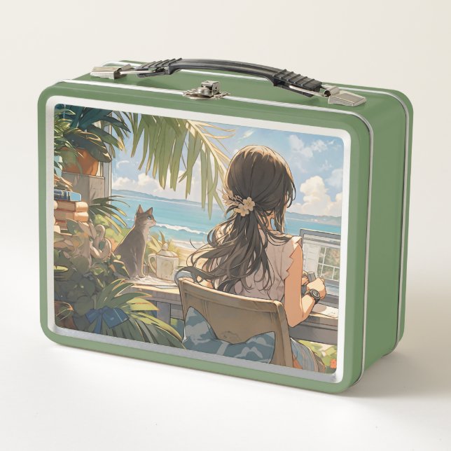 Anime office by the sea metal lunch box (Front)