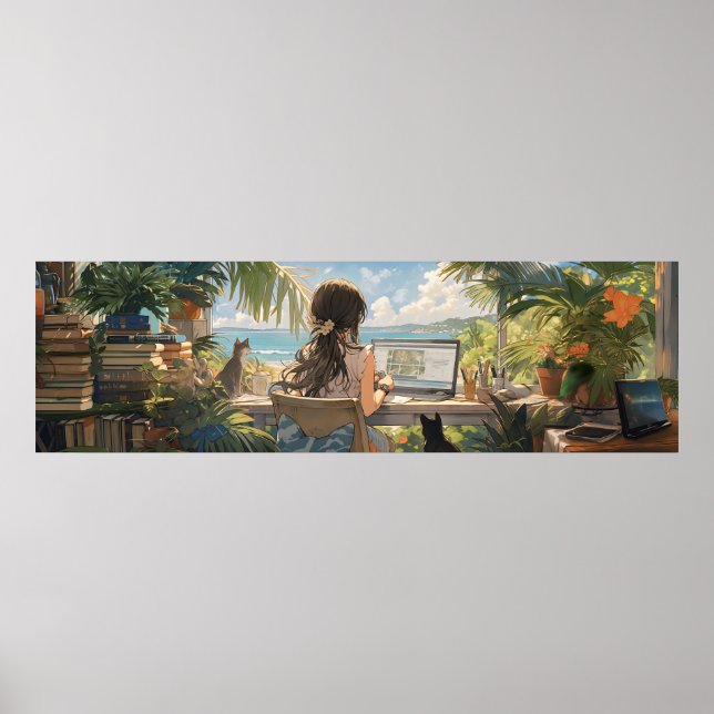 Anime office by the sea - Ultra wide Poster (Front)