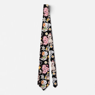 Anime Overload Cute Pattern Black BG Tie