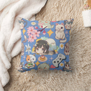 Anime Overload Cute Pattern L Blue BG Cushion