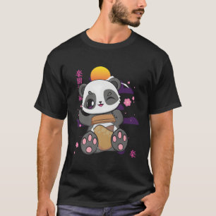 Anime Panda And Kawaii Bear Drinking Coffee Latte T-Shirt