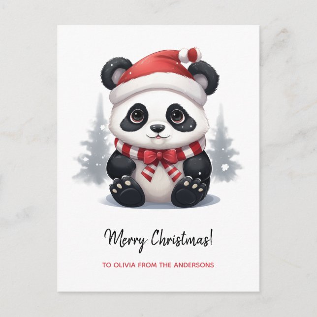 Anime Panda Bear Santa Merry Christmas Holiday Postcard (Front)
