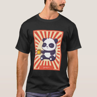 Anime Panda Drink Coffee Japanese Style T-Shirt