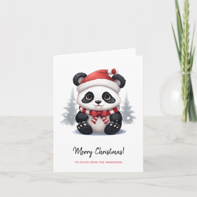 Anime Panda Santa Merry Christmas Card (Front)