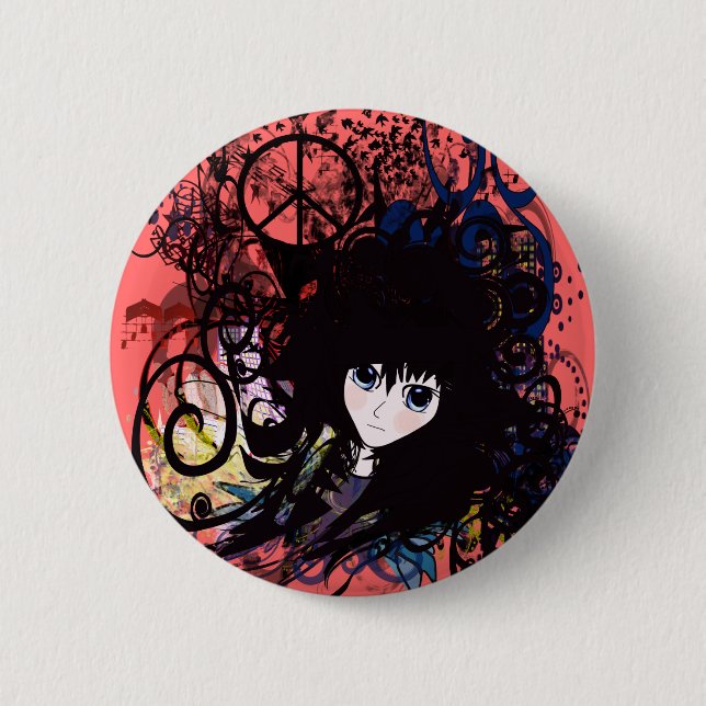 Anime Peace Grunge 6 Cm Round Badge (Front)