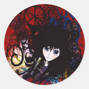 Anime Peace Grunge Classic Round Sticker