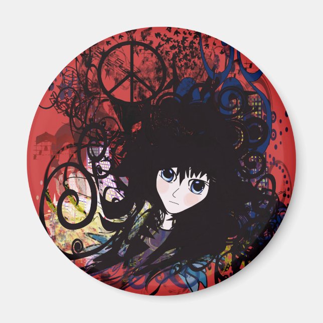 Anime Peace Grunge Magnet (Front)