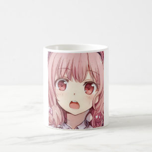 Anime pink-haired girl plum eyes scared Coffee Mug
