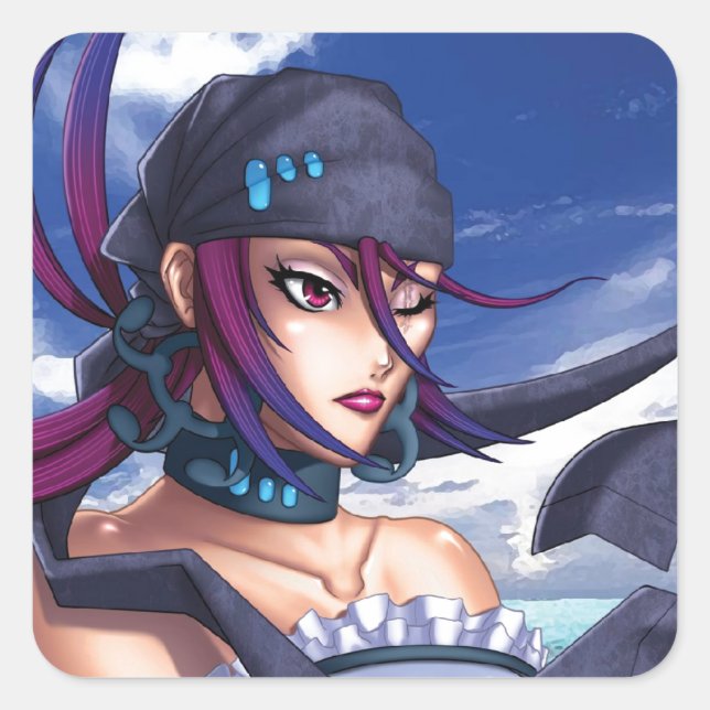 Anime Pirate Porthole Square Sticker (Front)