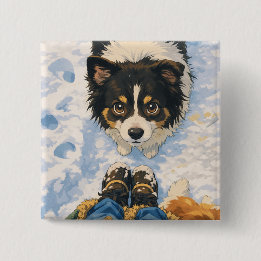 Anime Playful Dog Square Button