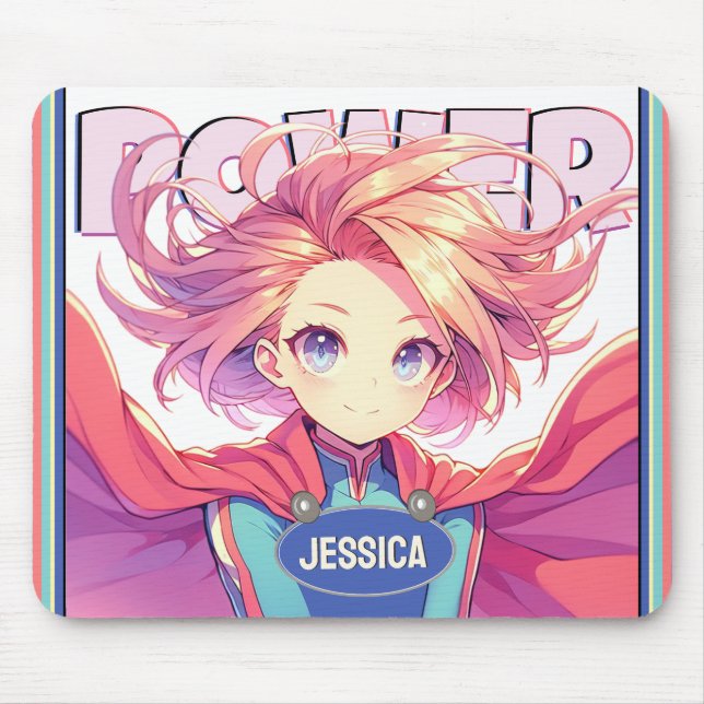 Anime Power Hero Girl Mouse Mat (Front)