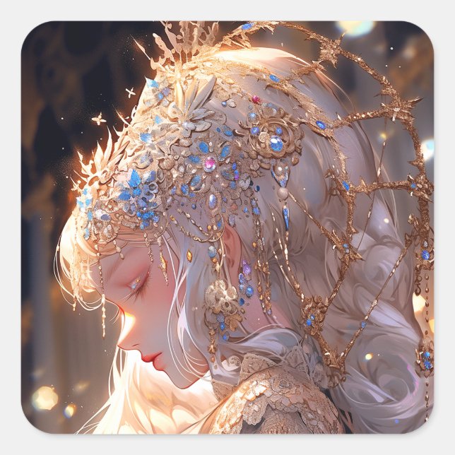 Anime Princess Girl Fantasy Art Square Sticker (Front)