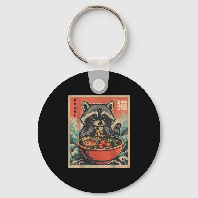 Anime Racoon Ramen Japanese Funny Kawaii Gift Men Key Ring (Front)