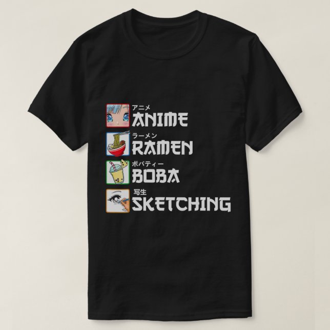 Anime Ramen Boba Sketching Japanese Manga Milk Tea T-Shirt (Design Front)