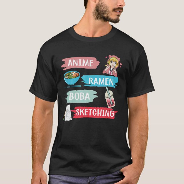 Anime Ramen Boba Sketching Kawaii Anime Lover Merc T-Shirt (Front)