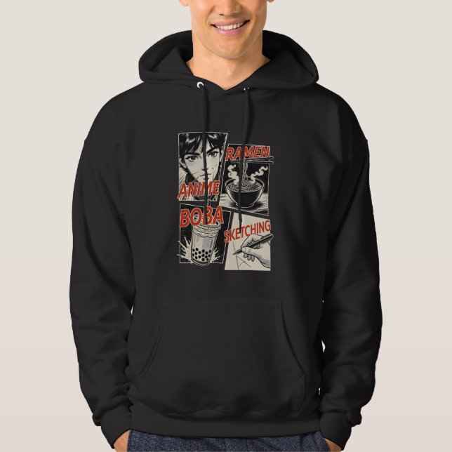 Anime Ramen Boba Tea Bubble Sketching Manga Hobby  Hoodie (Front)
