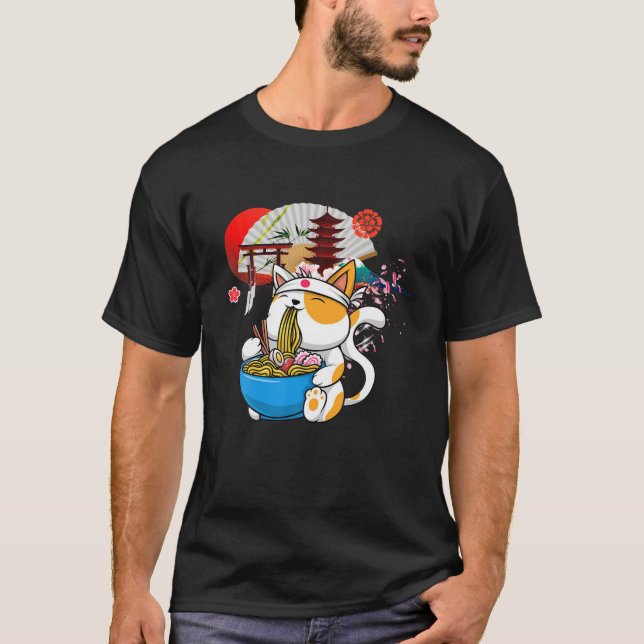 Anime Ramen Cat Japanese Noodles Aesthetic Kawaii T-Shirt (Front)