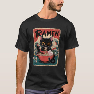 Anime Ramen Cat Kawaii Cute Japanese Funny Cat  T-Shirt